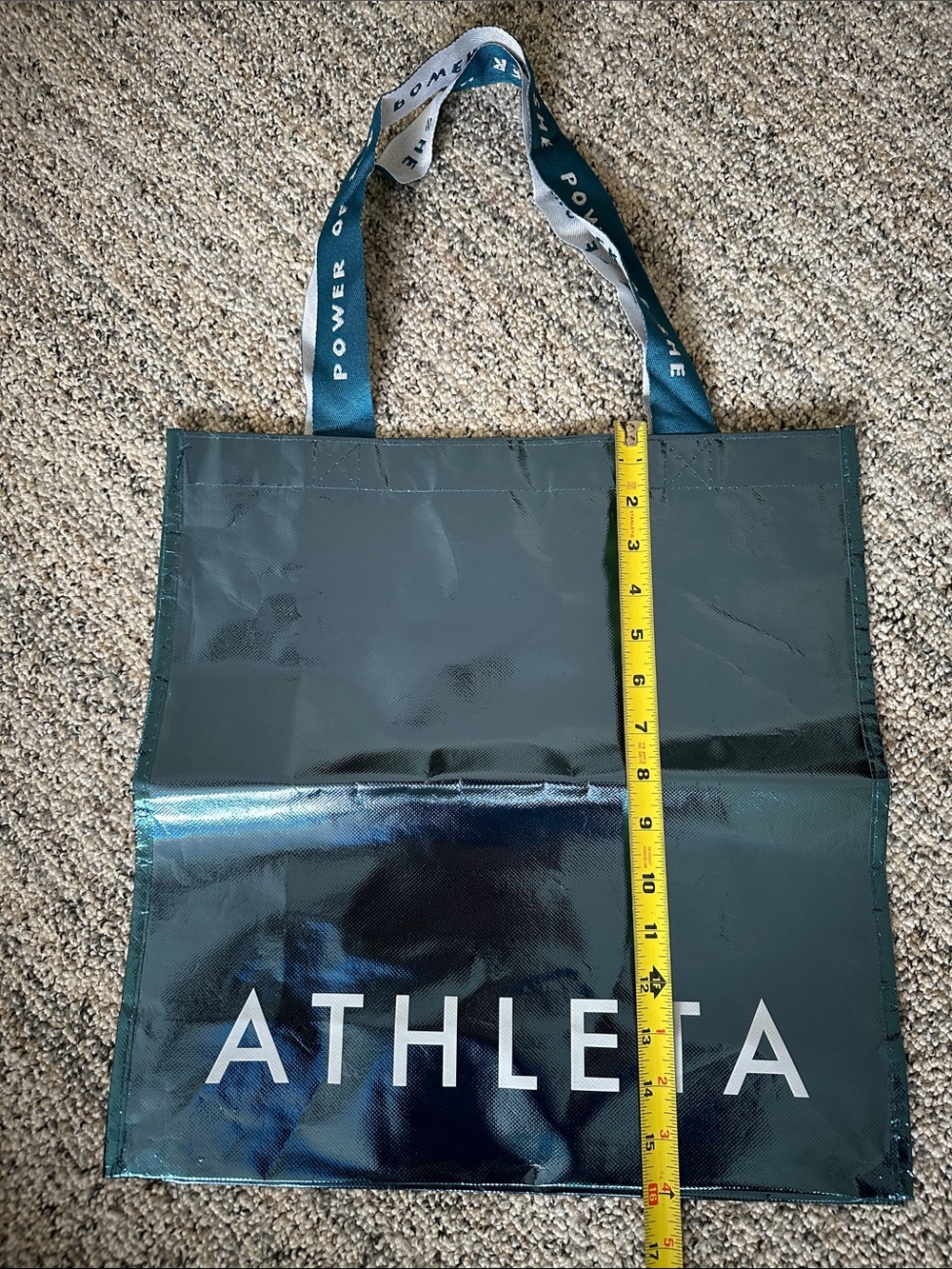 Athleta Teal Shiny Tote with Branded Straps